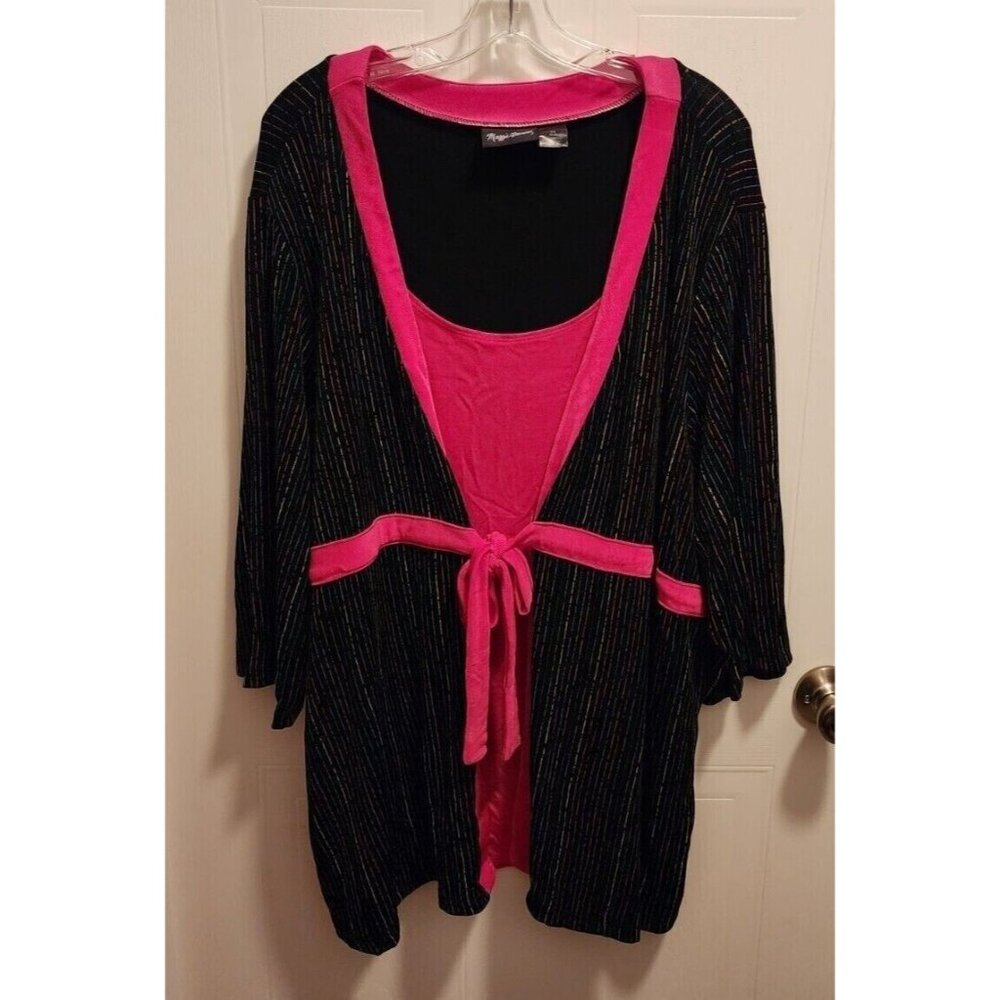 Maggie Barnes Women's 3/4 Sleeve 2 Fer Blouse Top Travelers Slinky Knit Size 3X